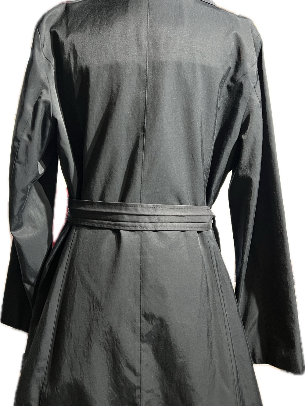 Betsey Johnson Black Trench Coat with Ruffled Collar - Picture 2 of 4